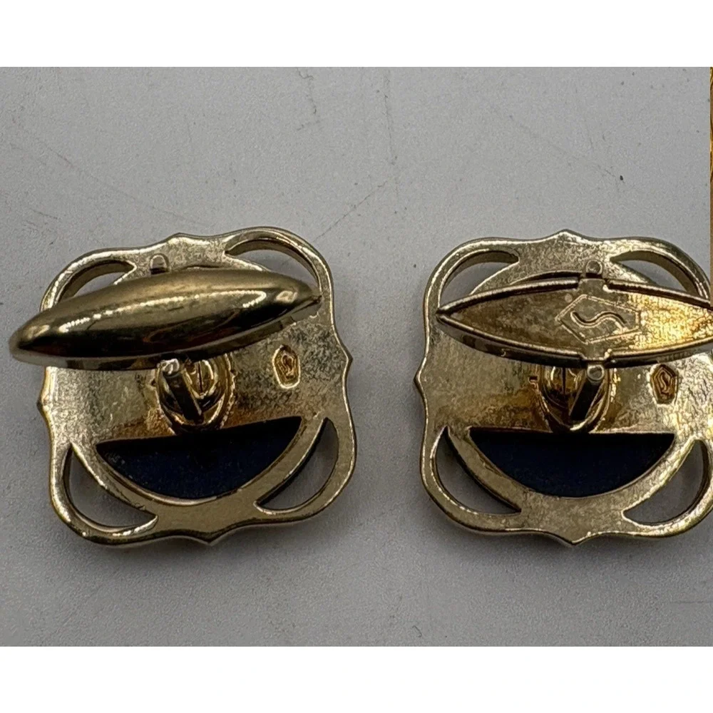 Wedgwood Cuff links Viking Ship Blue Jasperware Stratton England Vintage Signed